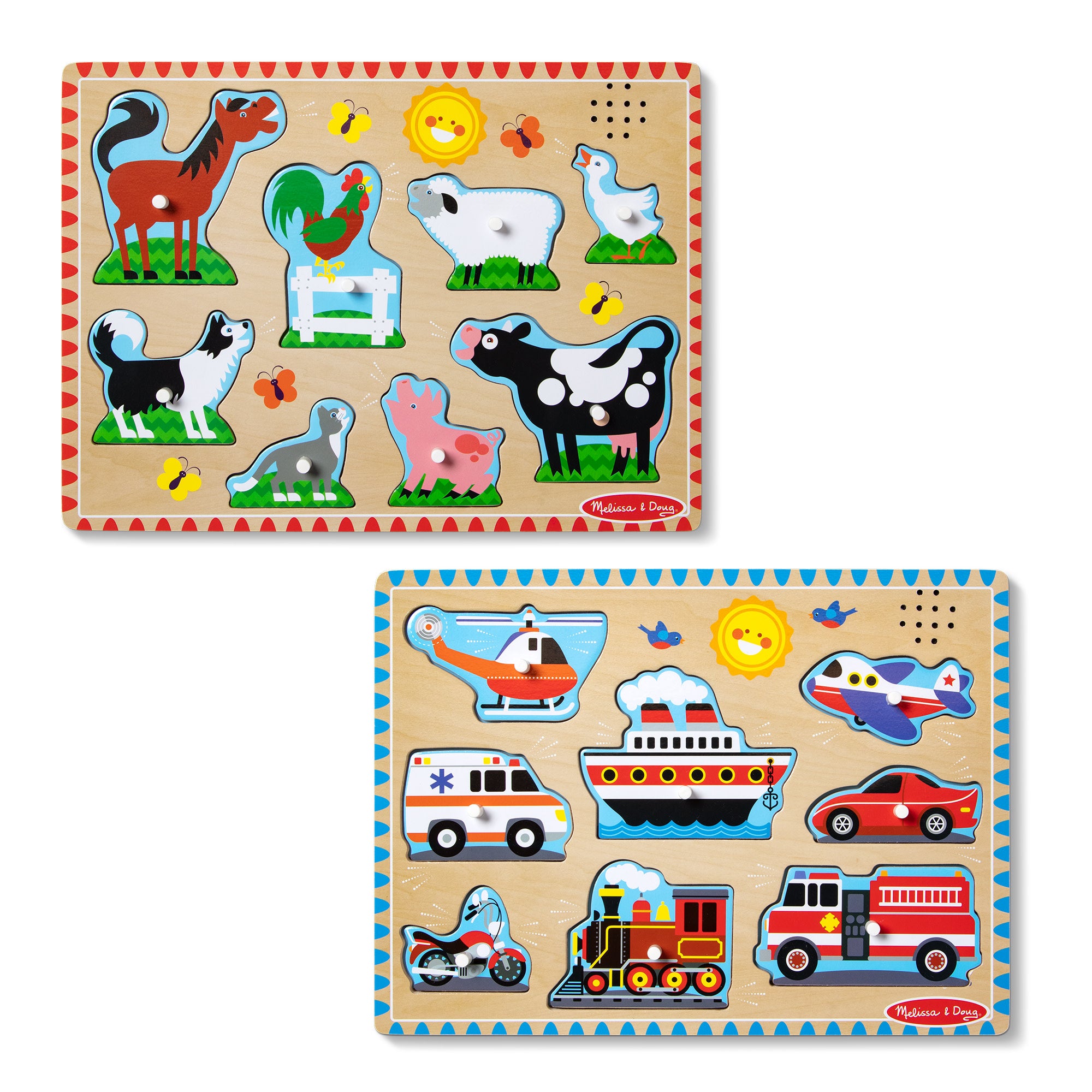 Wooden Sound Puzzle 2-Pack – Farm Animals. Vehicles