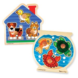 Wooden Jumbo Peg Puzzle 2-Pack: Fish Bowl. House Pets