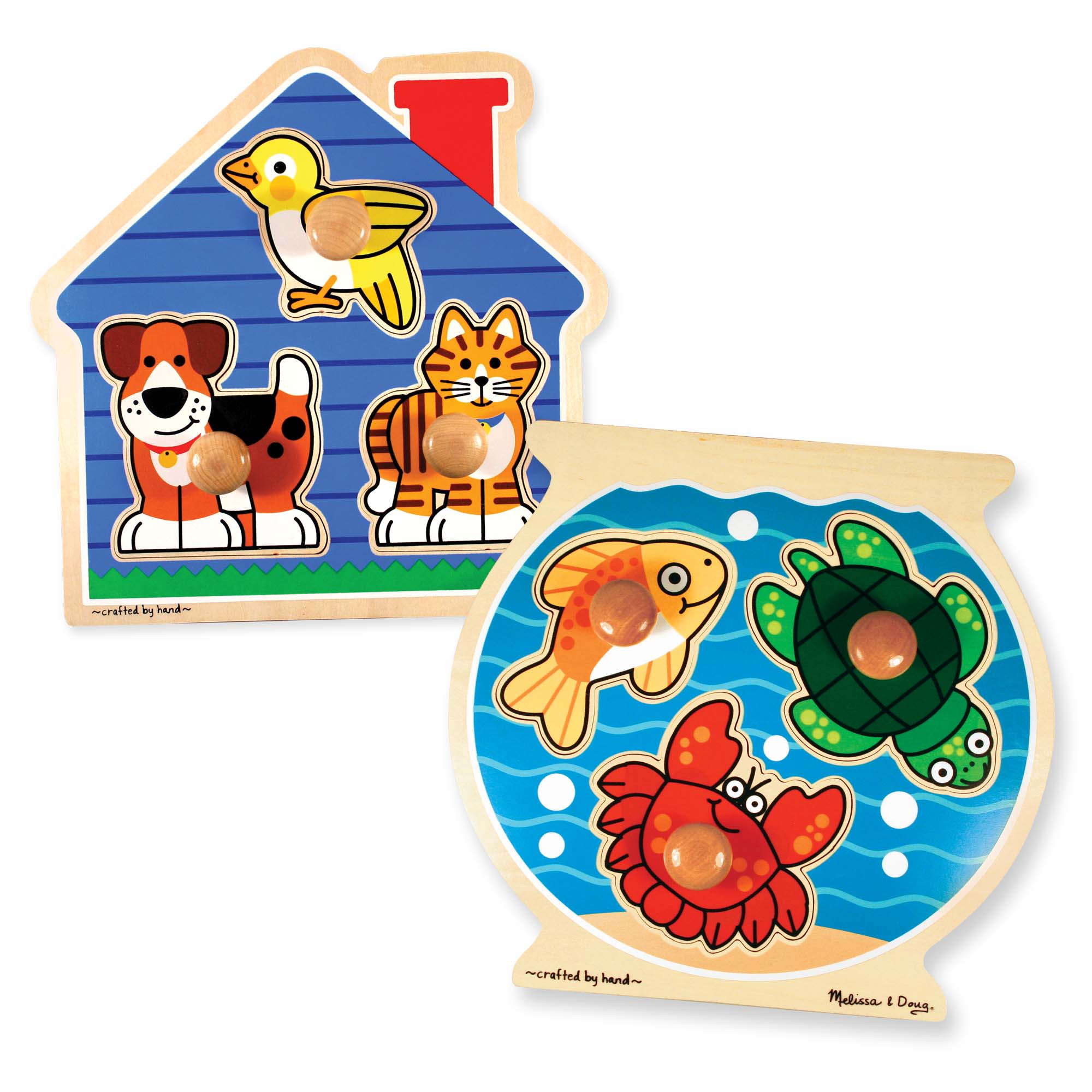 Wooden Jumbo Peg Puzzle 2-Pack: Fish Bowl. House Pets