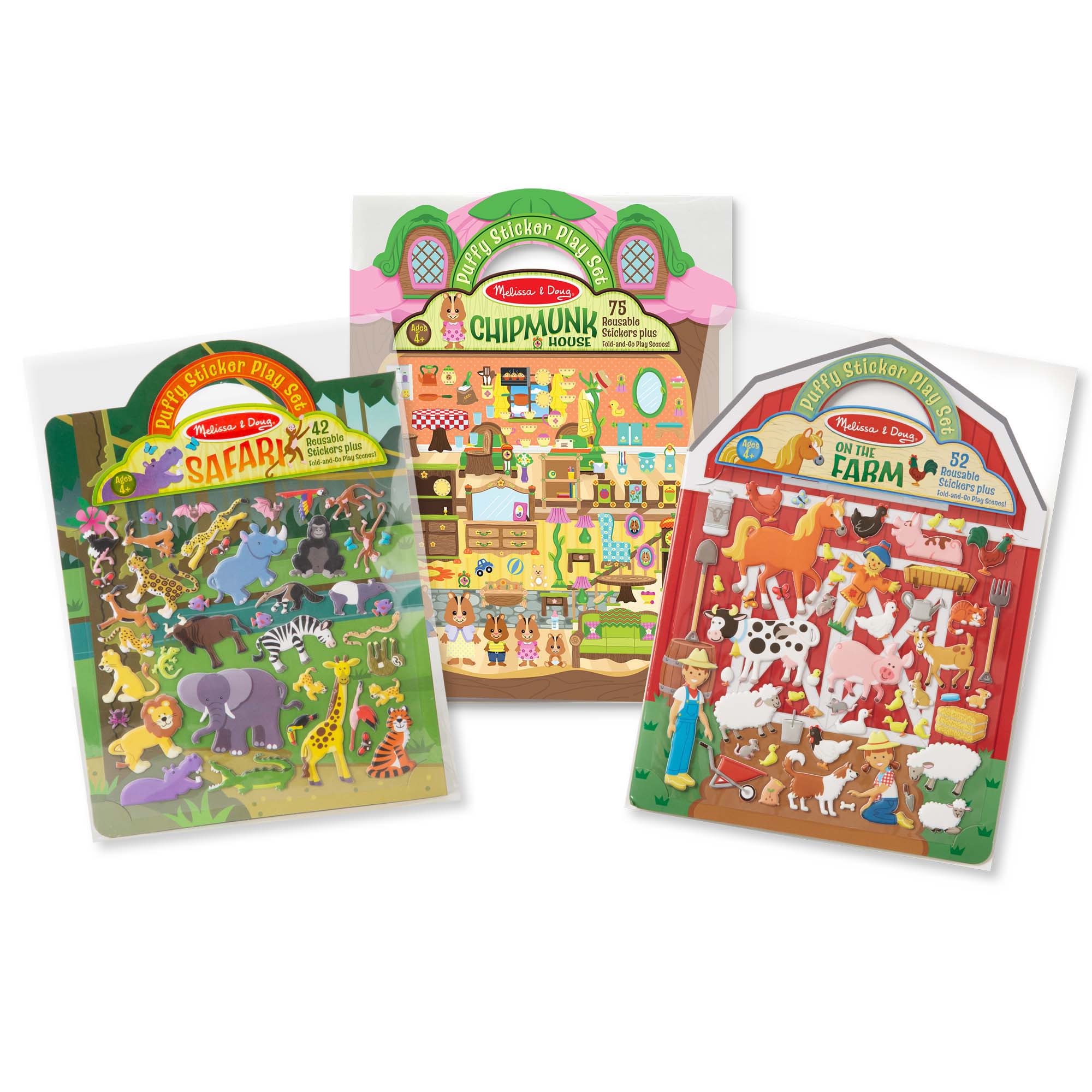 Puffy Sticker Play Set 3-Pack: On the Farm. Safari. Chipmunk House