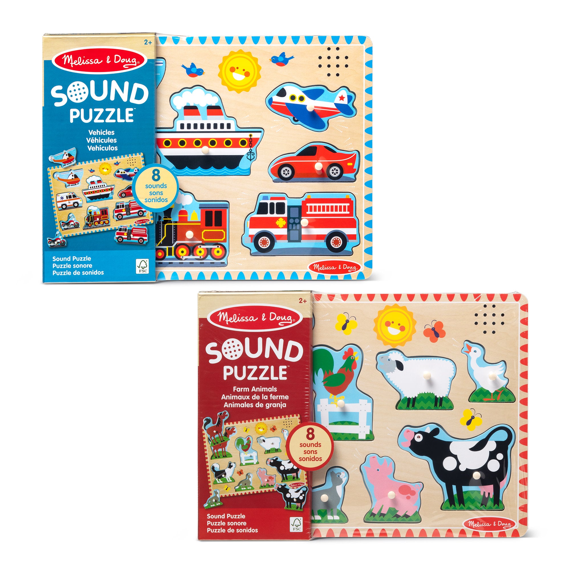 Wooden Sound Puzzle 2-Pack – Farm Animals. Vehicles - Image 3