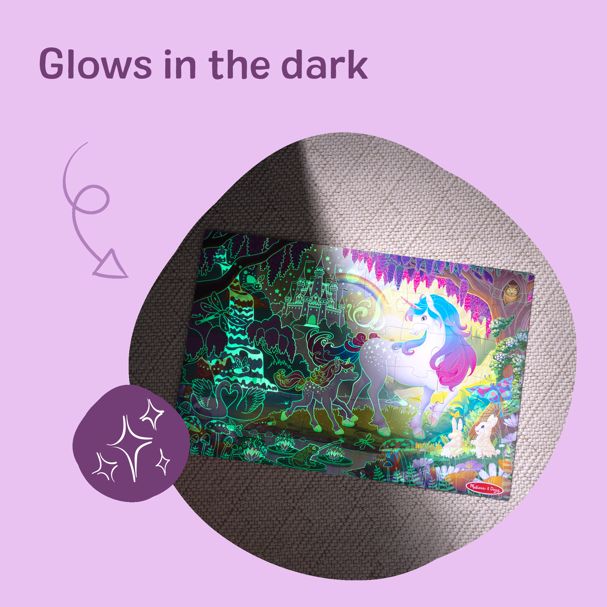 Glow-in-the-Dark Unicorn Floor Puzzle - 48 Pieces - Image 4