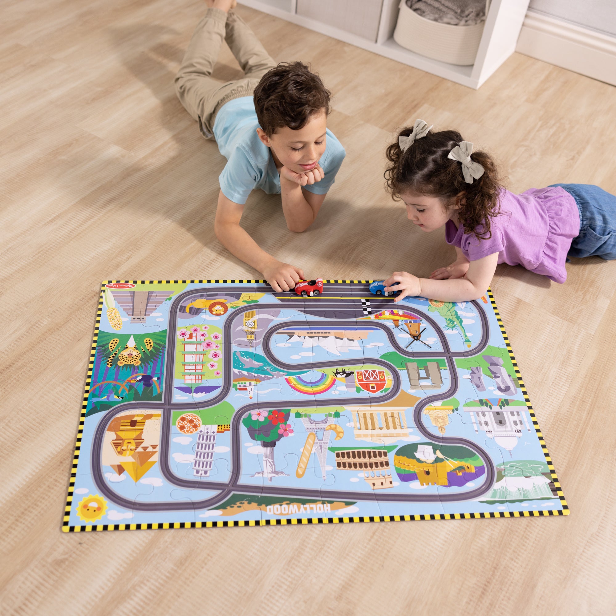 Race Around the World Tracks Floor Puzzle - 48 Pieces - Image 10