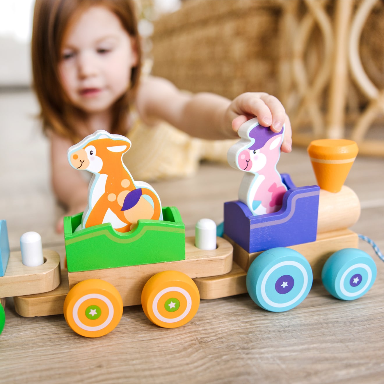 First Play Wooden Rocking Farm Animals Pull Train - Image 9
