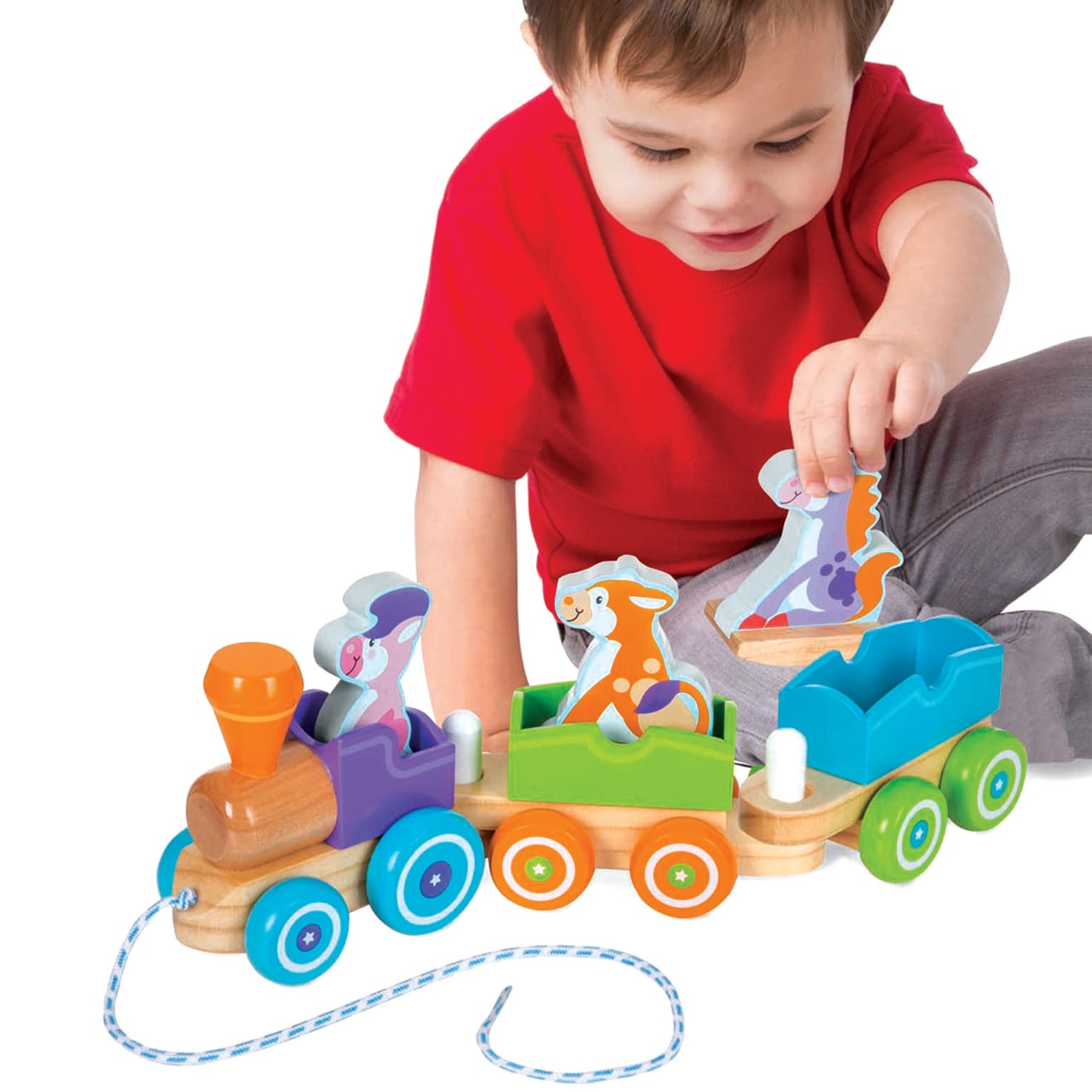 First Play Wooden Rocking Farm Animals Pull Train - Image 8