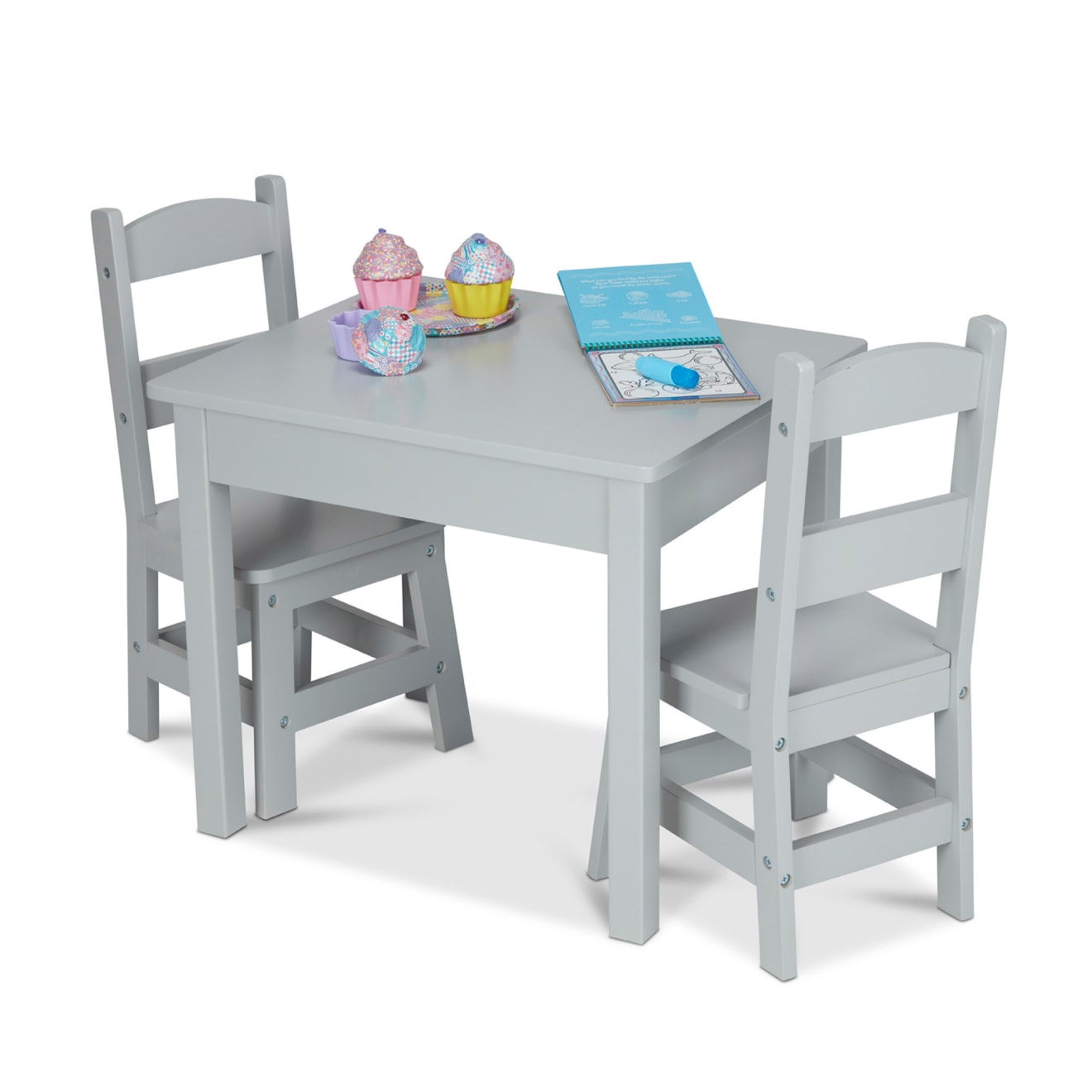 Wooden Table & 2 Chairs - Gray - Image 9