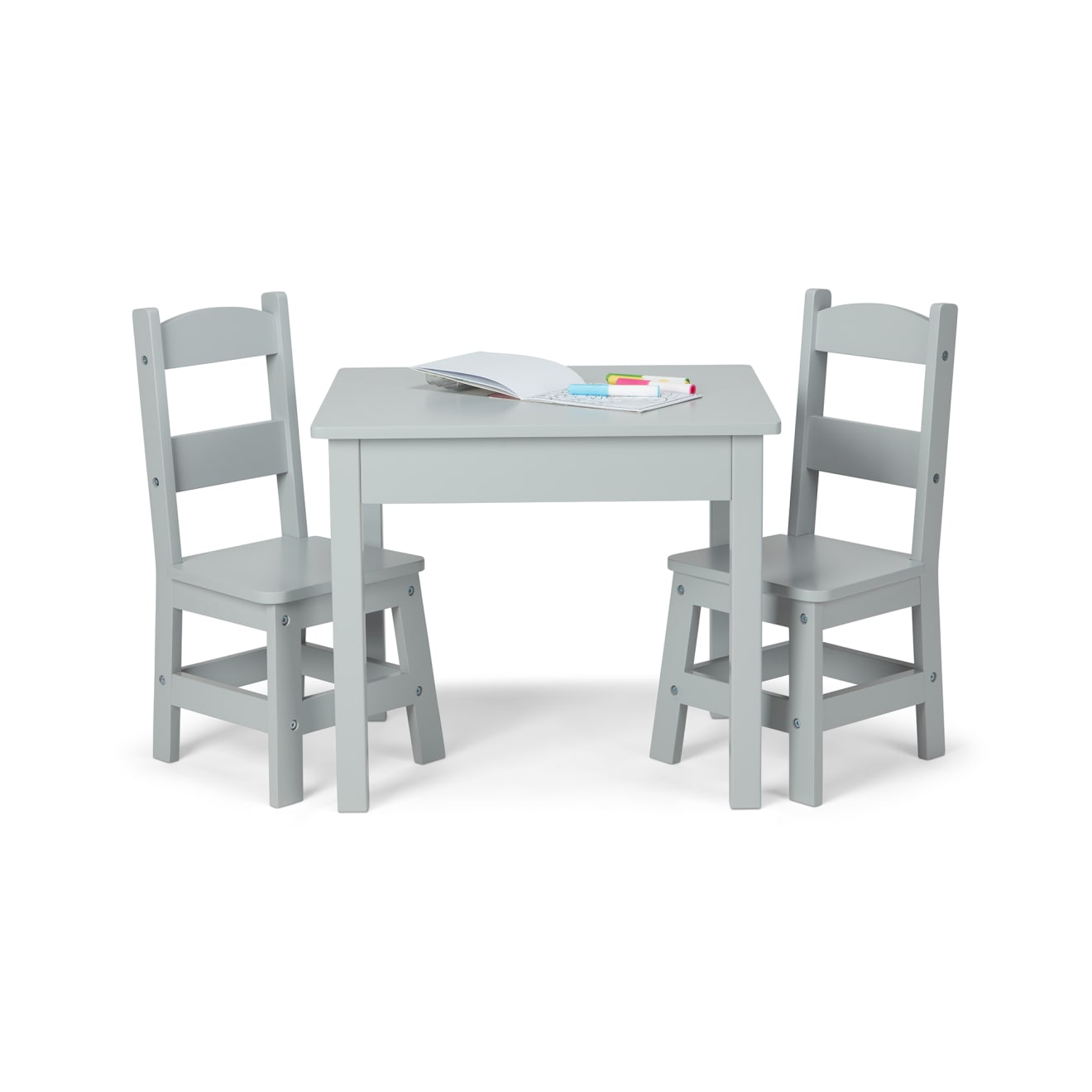 Wooden Table & 2 Chairs - Gray - Image 4